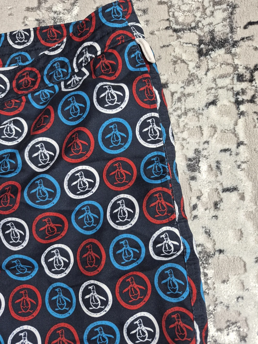 Original Penguin Navy Swim Shorts with Red & Blue Logo Circles